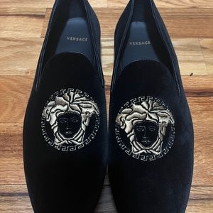 Versace Black Velvet Medusa Loafers